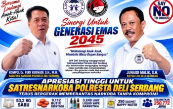 LPA Deli Serdang Apresiasi Satresnarkoba Polresta Deli Serdang – Ungkap Kasus Narkoba Besar, Selamatkan 250 Ribu Jiwa
